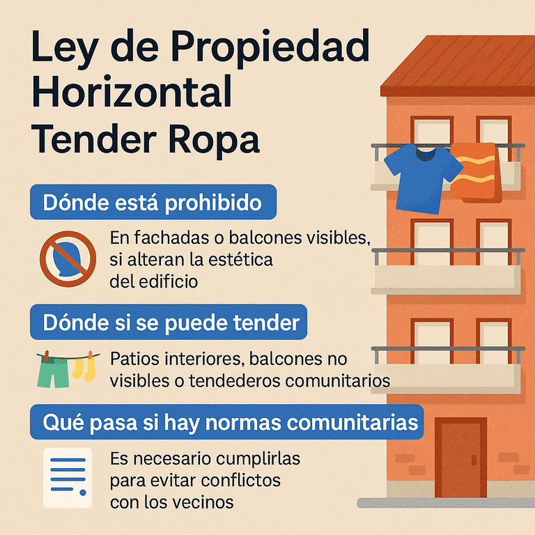 Ley de Propiedad Horizontal tender ropa, aparecen las normas