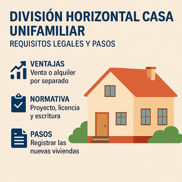 división horizontal casa unifamiliar, aparece una casa y el resumen