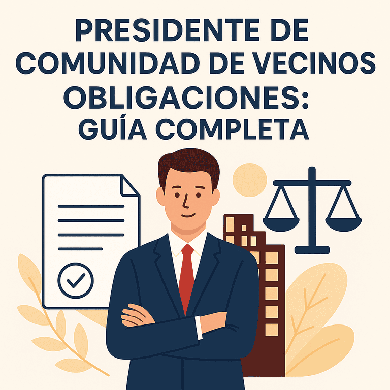 presidente de comunidad de vecinos obligaciones aparece un abogado y una balanza