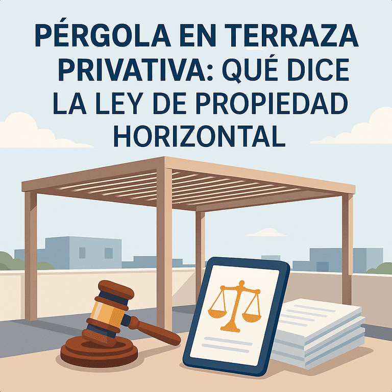 pergola en terraza privativa, aparece una pergola y el título